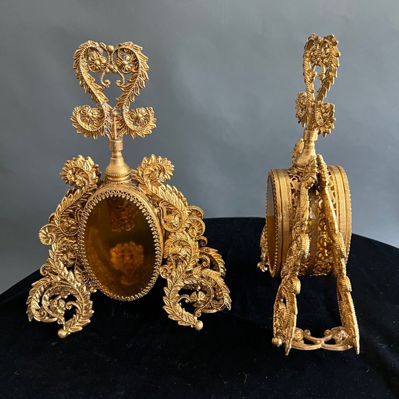 Vintage Perfume Bottle Gold Ormolu Filigree Amber Glass Hollywood Regency￼￼ - Picture 9 of 10